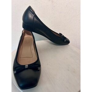Naturalizer Dove Black Leather Square Toe Wedge Ballet Flats Bow Womens 9M